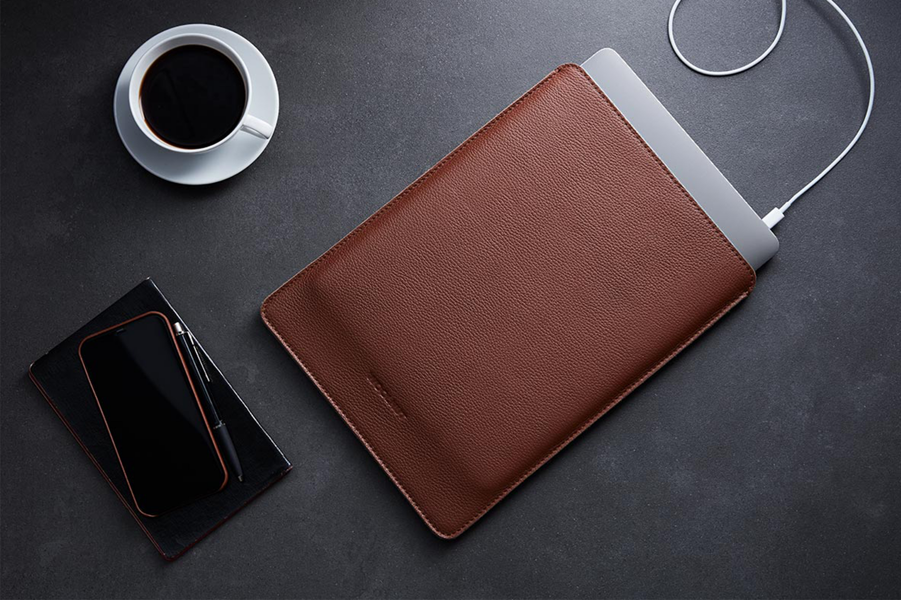 Woolnut Leather Sleeve for 14" MacBook Pro - Cognac